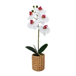 MIKASA 16 Inch Faux Orchid In Tan Pot, White And Pink