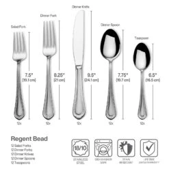 MIKASA Regent Bead 65 Piece Flatware Set, Service For 12 -Mikasa 21 4558 SalsifyB 5081086 MK Regent Bead 65pc 5pps Infographic