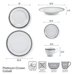 MIKASA Platinum Crown Cobalt 40 Piece Dinnerware Set, Service For 8 -Mikasa 21 6821 5224200 MK Platinum Crown Cobalt 40pc Infographic 01