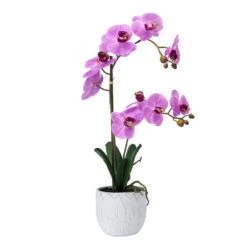 MIKASA 22 Inch Faux Orchid In White Leaf Pot, Fuchsia