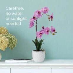 MIKASA 22 Inch Faux Orchid In White Leaf Pot, Fuchsia -Mikasa 22 inch faux orchid in white leaf pot fuchsia 5291141 3