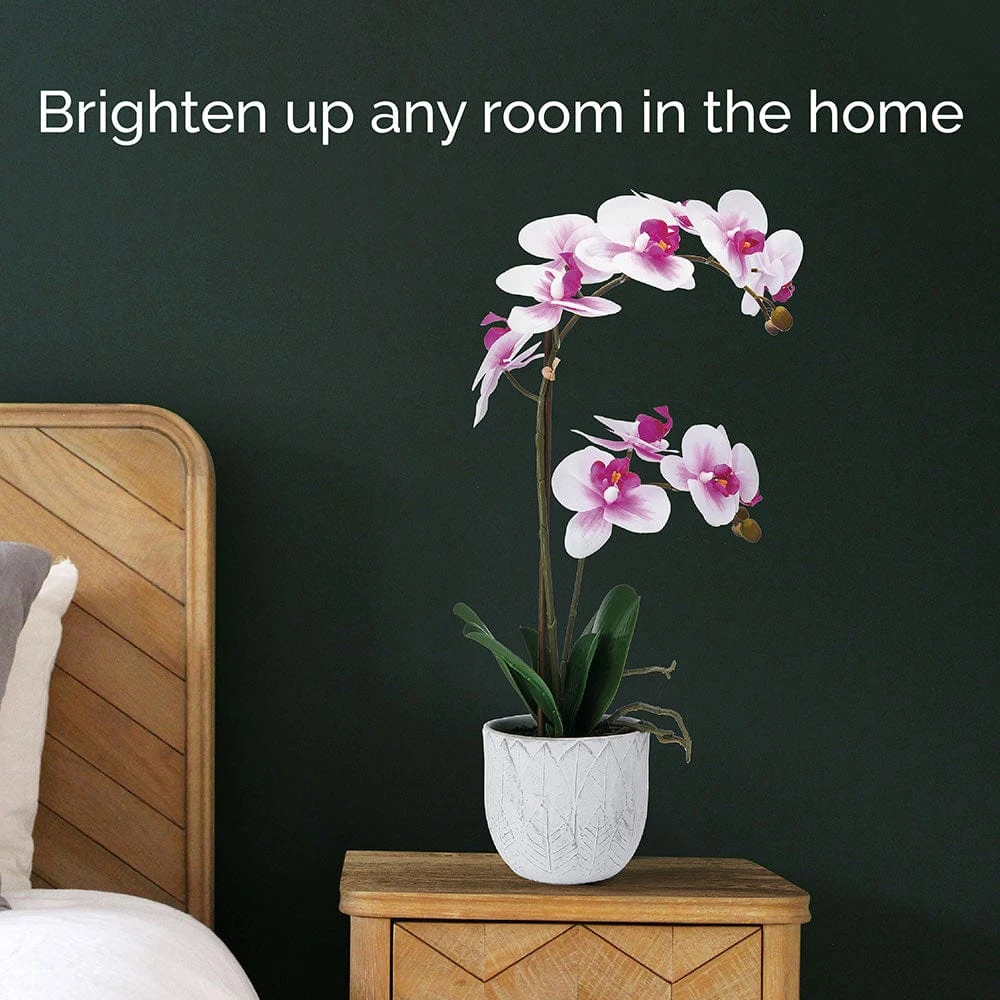 MIKASA 22 Inch Faux Orchid In White Leaf Pot, White And Fuchsia 2 MIKASA 22 Inch Faux Orchid In White Leaf Pot, White And Fuchsia - Image 2