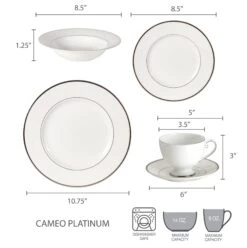 MIKASA Cameo Platinum 40 Piece Dinnerware Set, Service For 8 -Mikasa 5051755 dimensions
