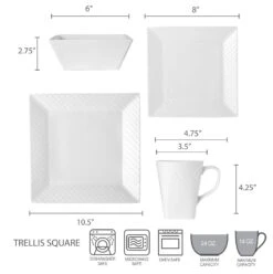 MIKASA Trellis White Square 16 Piece Dinnerware Set, Service For 4 -Mikasa 5248525 dimensions
