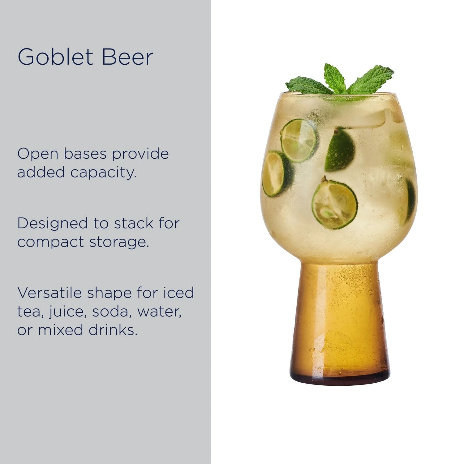 MIKASA Phoebe Amber Set Of 4 Beer Goblet Glasses 4 MIKASA Phoebe Amber Set Of 4 Beer Goblet Glasses - Image 4