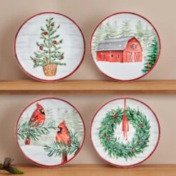MIKASA Countryside Christmas Set Of 4 Salad Plates -Mikasa 5307044 LS2 holidayfoursaladsasorted