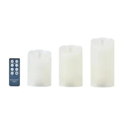 MIKASA Flameless Set Of 3 Melted Edge Pillar LED Candles With Remote