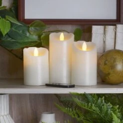 MIKASA Flameless Set Of 3 Melted Edge Pillar LED Candles With Remote -Mikasa Flameless Set of 3 Melted Edge Pillar LED Candles with Remote 5277338 4