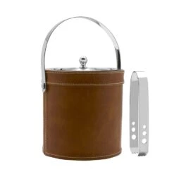 MIKASA Faux Leather Stitched Ice Bucket With Tongs -Mikasa Leather Stitched Ice Bucket with Tongs 5301642 5