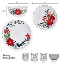 MIKASA Merry Poinsettia 12 Piece Dinnerware Set, Service For 4 -Mikasa MERRY POINSETTIA 12 PIECE DINNERWARE SET SERVICE FOR 4 5297792 9