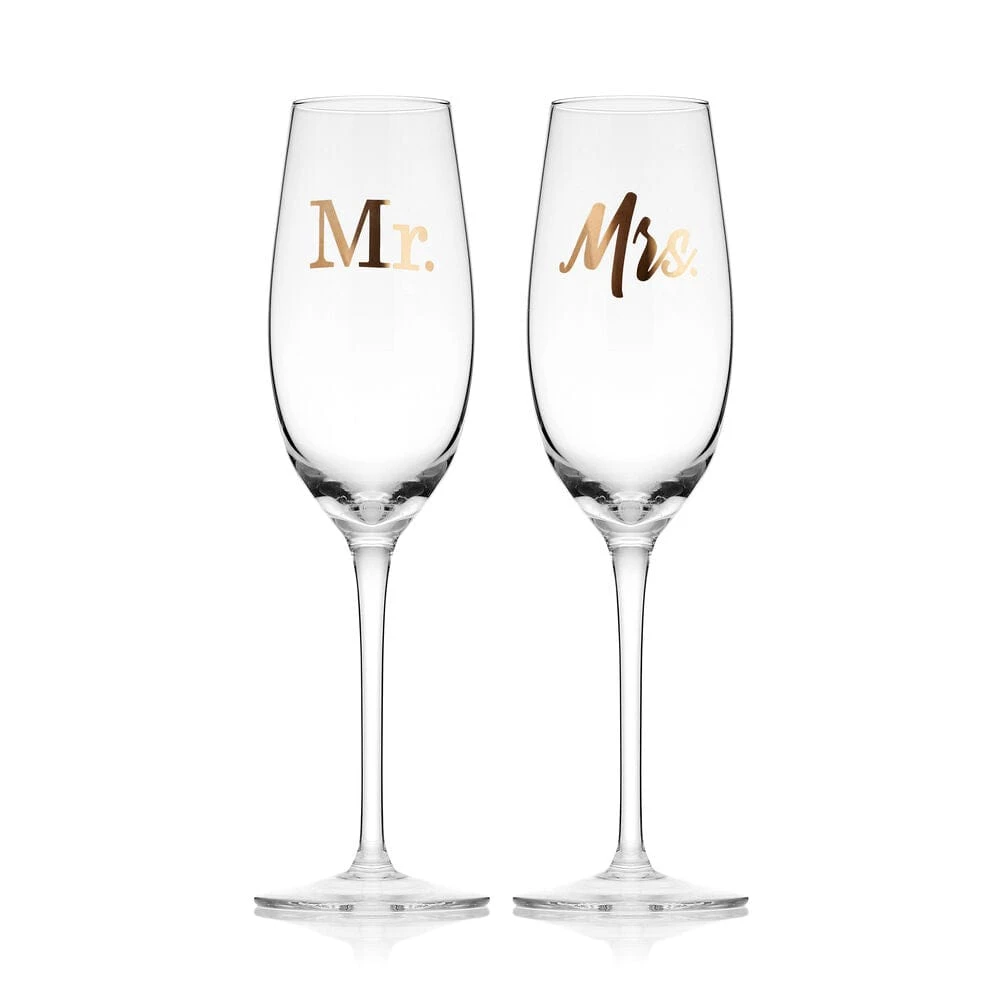 MIKASA Mr. And Mrs. Set Of 2 Champagne Toasting Flute Glasses 1 MIKASA Mr. And Mrs. Set Of 2 Champagne Toasting Flute Glasses