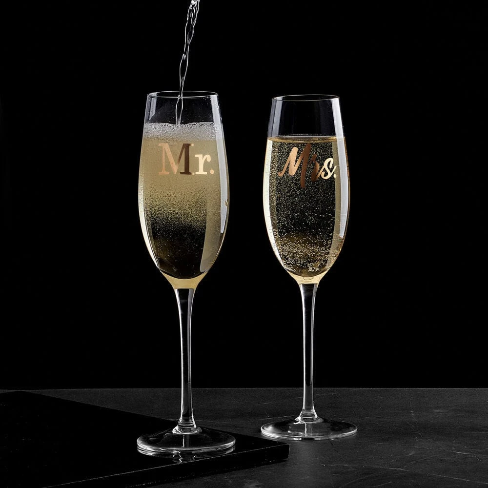 MIKASA Mr. And Mrs. Set Of 2 Champagne Toasting Flute Glasses 2 MIKASA Mr. And Mrs. Set Of 2 Champagne Toasting Flute Glasses - Image 2