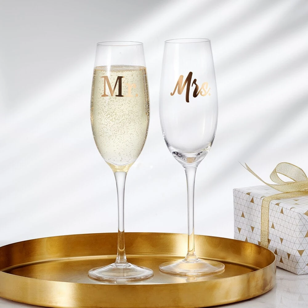 MIKASA Mr. And Mrs. Set Of 2 Champagne Toasting Flute Glasses 3 MIKASA Mr. And Mrs. Set Of 2 Champagne Toasting Flute Glasses - Image 3