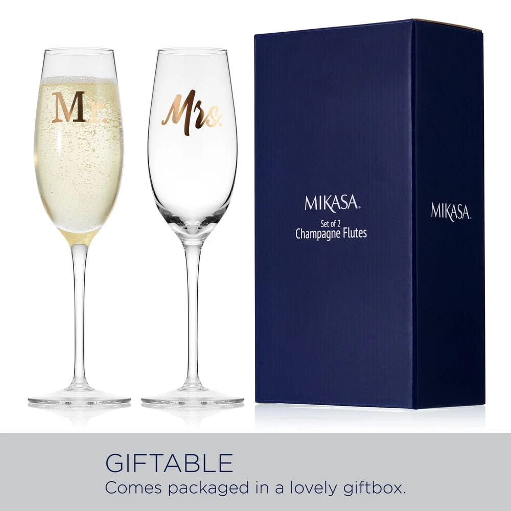 MIKASA Mr. And Mrs. Set Of 2 Champagne Toasting Flute Glasses 5 MIKASA Mr. And Mrs. Set Of 2 Champagne Toasting Flute Glasses - Image 5