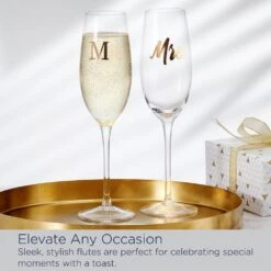 MIKASA Mr. And Mrs. Set Of 2 Champagne Toasting Flute Glasses 13 MIKASA Mr. And Mrs. Set Of 2 Champagne Toasting Flute Glasses -Mikasa Mr. and Mrs. Set of 2 Gold Toasting Flutes 5312428 6