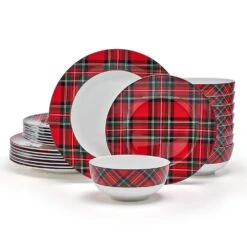 MIKASA Tartan Red 24 Piece Dinnerware Set, Service For 8