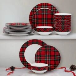 MIKASA Tartan Red 24 Piece Dinnerware Set, Service For 8 -Mikasa Tartan Red 24 Piece Dinnerware Set Service for 8 5311867 3