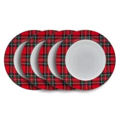 MIKASA Tartan Red Set Of 4 Dinner Plates