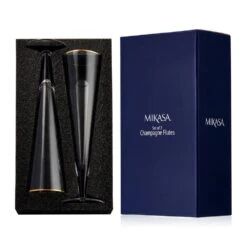 MIKASA Trumpet Gold Set Of 2 Champagne Flute Glasses -Mikasa Trumpet Set of 2 Gold Band Flute Glasses 5312427 10