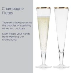 MIKASA Trumpet Gold Set Of 2 Champagne Flute Glasses -Mikasa Trumpet Set of 2 Gold Band Flute Glasses 5312427 7