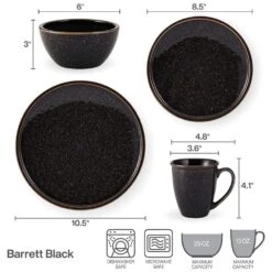 MIKASA Barrett Black 16 Piece Dinnerware Set, Service For 4 -Mikasa barrett black 16 piece dinnerware set service for 4 5287846 10