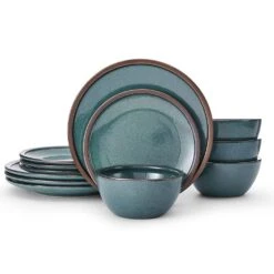 MIKASA Barrett Green 12 Piece Dinnerware Set, Service For 4
