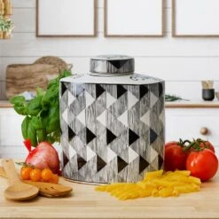 MIKASA Diamond Decorative Oval Canister -Mikasa black and white diamond oval ceramic storage ginger jar canister 5289890 4