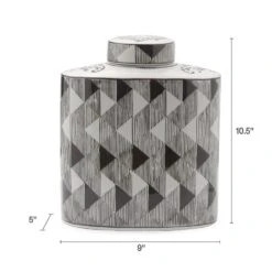 MIKASA Diamond Decorative Oval Canister -Mikasa black and white diamond oval ceramic storage ginger jar canister 5289890 5