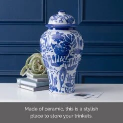 MIKASA Landscape Decorative Canister Vase 7 MIKASA Landscape Decorative Canister Vase -Mikasa blue and white landscape round ceramic storage ginger jar canister 5289425 4