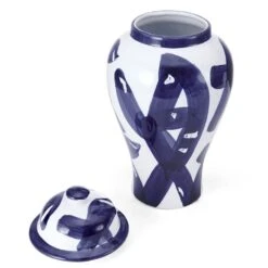 MIKASA Paint Stroke Decorative Canister Vase 9 MIKASA Paint Stroke Decorative Canister Vase -Mikasa blue and white paint stroke round ceramic storage ginger jar canister 5289426 2