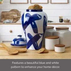 MIKASA Paint Stroke Decorative Canister Vase 7 MIKASA Paint Stroke Decorative Canister Vase -Mikasa blue and white paint stroke round ceramic storage ginger jar canister 5289426 4