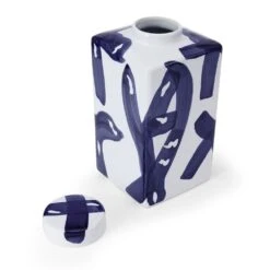 MIKASA Paint Stroke Decorative Square Ginger Jar Canister -Mikasa blue and white paint stroke square ceramic storage ginger jar canister 5288411 2