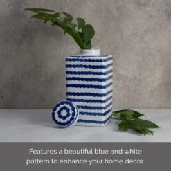 MIKASA Ripple Stripe Decorative Square Ginger Jar Canister -Mikasa blue and white ripple stripe square ceramic storage ginger jar canister 5288412 4