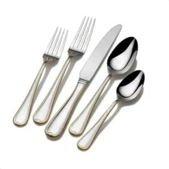 MIKASA Cameo Gold 65 Piece Flatware Set, Service For 12