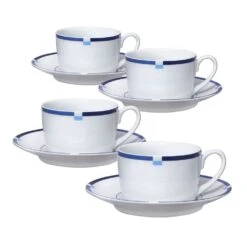 MIKASA Jet Set Blue Set Of 4 Tea Cups And Saucers