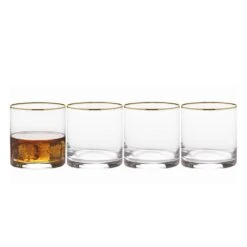 MIKASA Julie Gold Set Of 4 Double Old Fashioned Whiskey Glasses