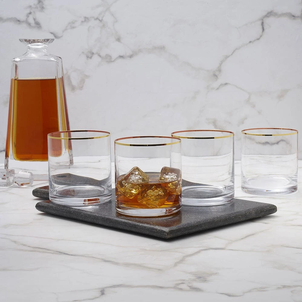 MIKASA Julie Gold Set Of 4 Double Old Fashioned Whiskey Glasses 2 MIKASA Julie Gold Set Of 4 Double Old Fashioned Whiskey Glasses - Image 2