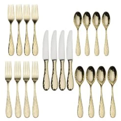 MIKASA Lilah Gold Plated 20 Piece Flatware Set, Service For 4 -Mikasa lilah gold plated 20 piece flatware set service for 4 5216524 5