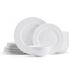 MIKASA Love Story White 18 Piece Dinnerware Set, Service For 6