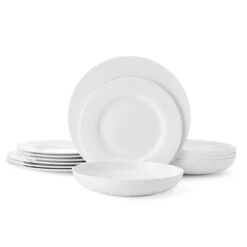 MIKASA Lucerne White 12 Piece Dinnerware Set, Service For 4
