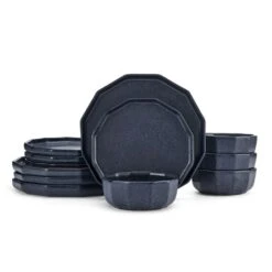 MIKASA Luxor Blue 12 Piece Dinnerware Set, Service For 4