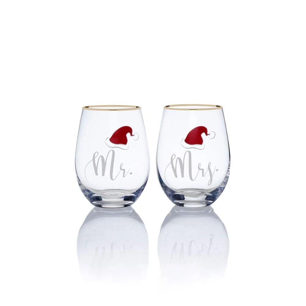 Stemless Gifts Mr And Mrs Santa Hat Stemless Wine Set Of 2 1 Stemless Gifts Mr And Mrs Santa Hat Stemless Wine Set Of 2