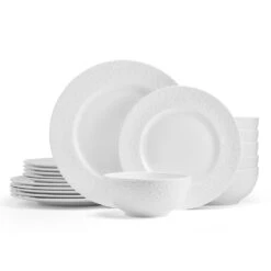 MIKASA Parchment White 18 Piece Dinnerware Set, Service For 6