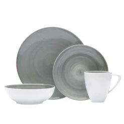 MIKASA Savona Grey 16 Piece Dinnerware Set, Service For 4