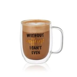 MIKASA Double Wall Mug And Stemless Wine Glass Set Of 2, Caffeine Wine Sentiment -Mikasa stemless set of 2 caffeine wine glass and glass mug 5281857 3