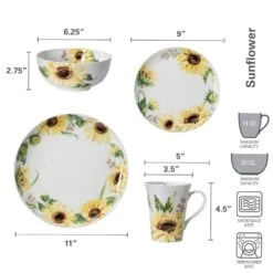 MIKASA Sunflower 24 Piece Dinnerware Set, Service For 6 14 MIKASA Sunflower 24 Piece Dinnerware Set, Service For 6 -Mikasa sunflower 24 piece dinnerware set service for 6 5285875 8