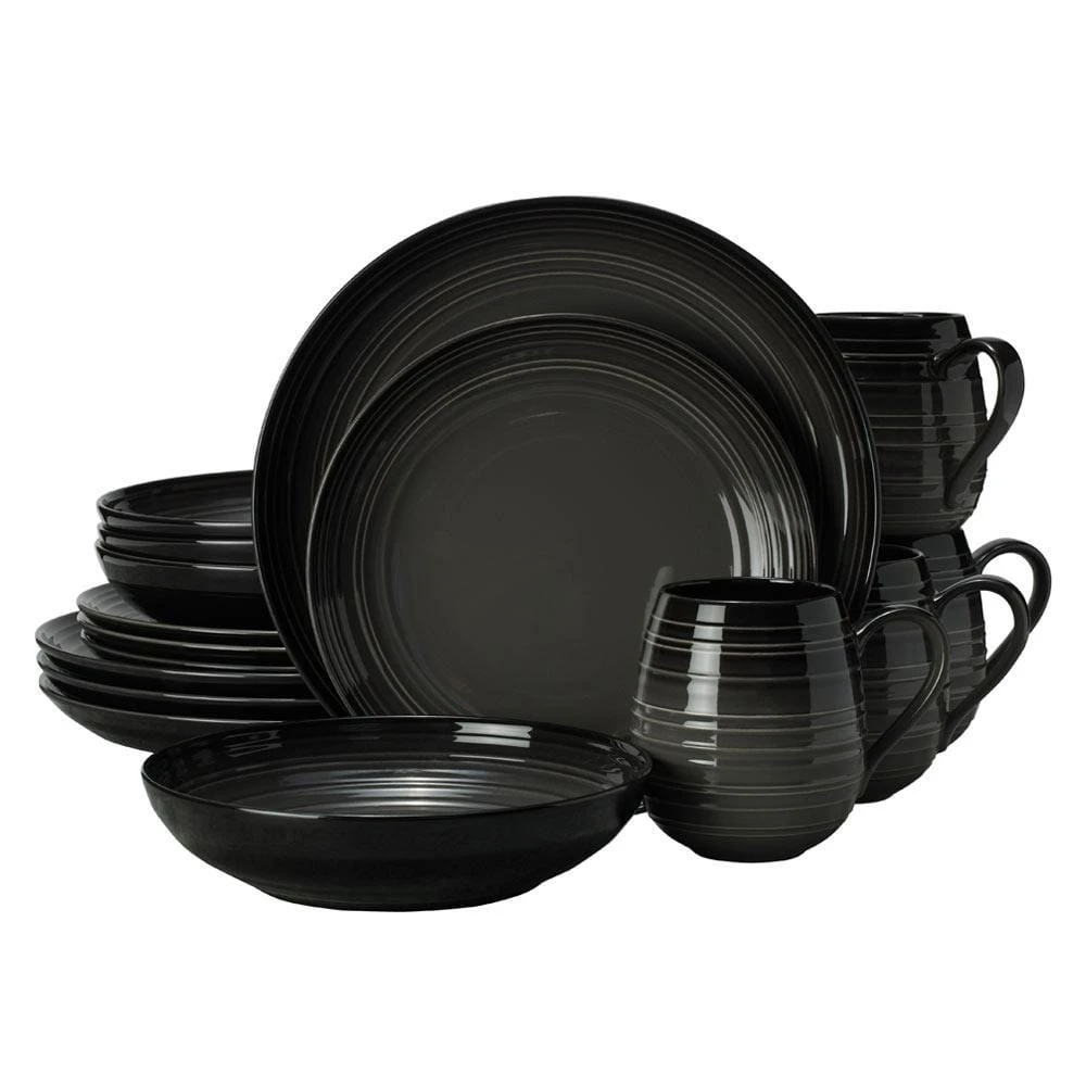 MIKASA Swirl Black Coupe With Graphite Ombre Accent 16 Piece Dinnerware Set, Service For 4 1 MIKASA Swirl Black Coupe With Graphite Ombre Accent 16 Piece Dinnerware Set, Service For 4