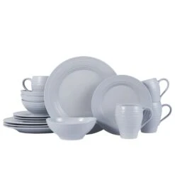 MIKASA Swirl Grey 16 Piece Dinnerware Set, Service For 4