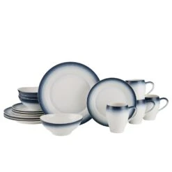 MIKASA Swirl Ombre Blue 16 Piece Dinnerware Set, Service For 4