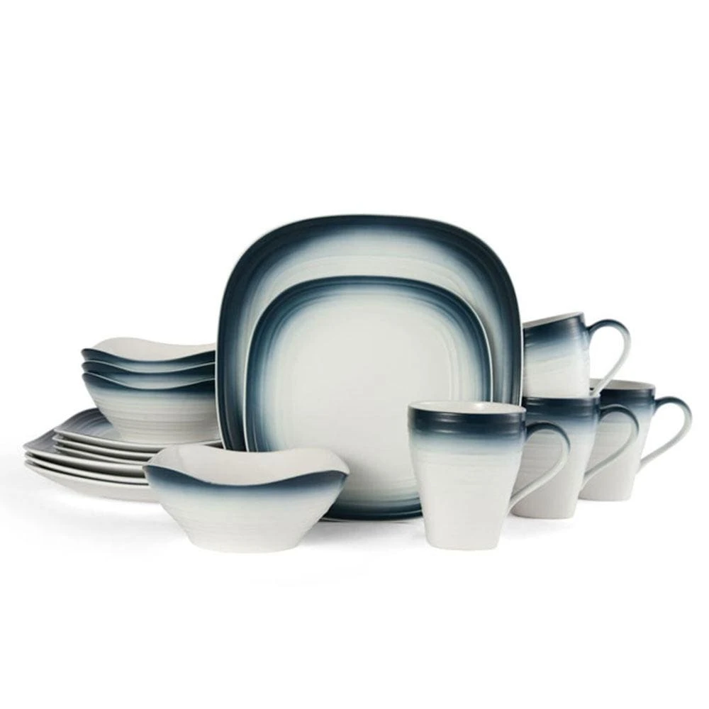 MIKASA Swirl Ombre Blue Square 16 Piece Dinnerware Set, Service For 4 1 MIKASA Swirl Ombre Blue Square 16 Piece Dinnerware Set, Service For 4